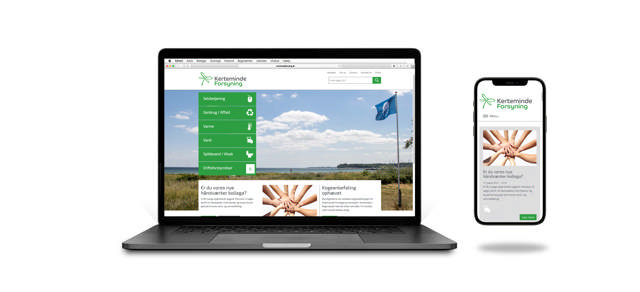 Mockup af en computerskærm med Kerteminde forsynings hjemmeside på