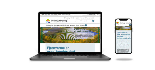 Mockup af en computerskærm med Silkeborg Forsynings hjemmeside på