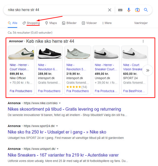 En Google søgning af 